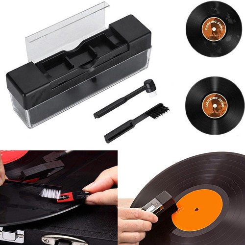 Record player brush cleaning - record,