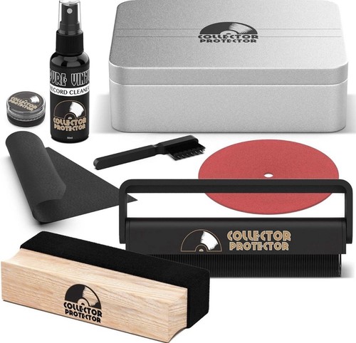 Vinyl record cleaning kit with - record,
